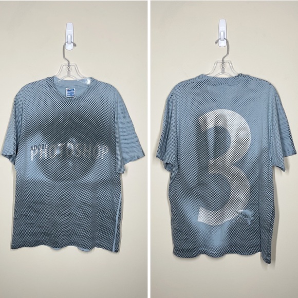 Vintage 90s Hanes Beefy Adobe Photoshop 3 Graphic Design All Over Print T-Shirt - Picture 1 of 5